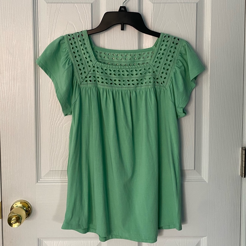 St. John’s Bay Green Blouse with Decorative Neckline